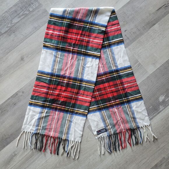 V. Fraas Cashmink Acrylic White Red Green Blue Plaid Made In Germany SOFT - Picture 1 of 5